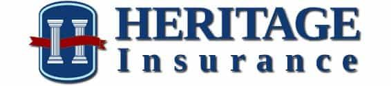 A blue and white logo for heritage insurance