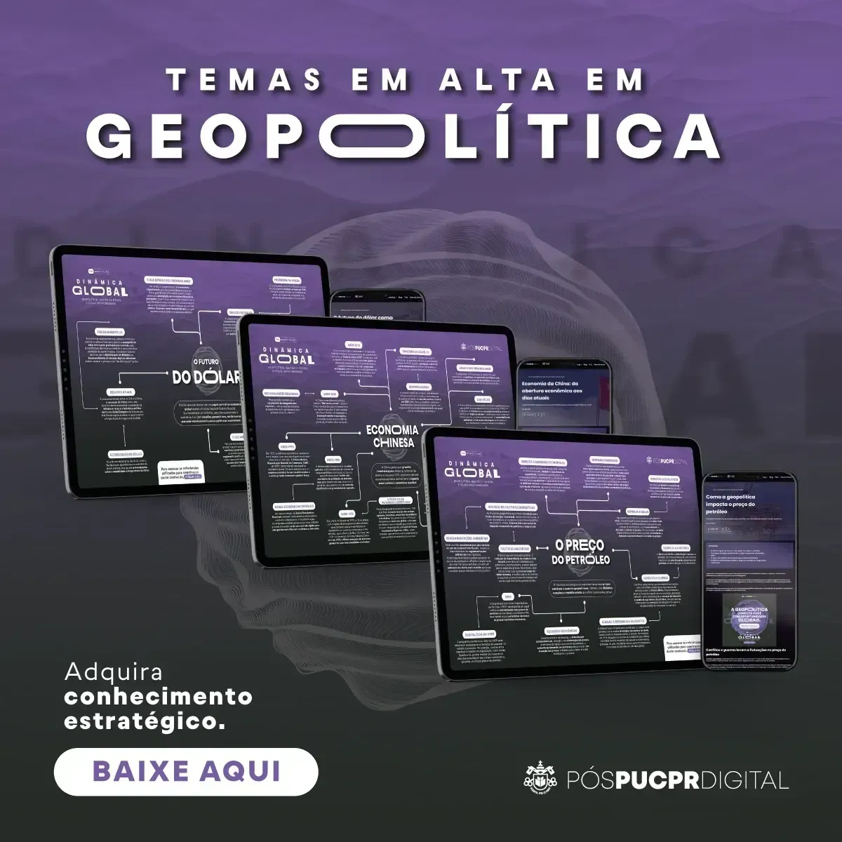 A poster for temas em alta em geopolitica