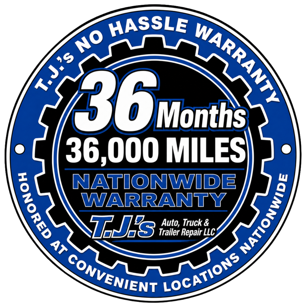 36/36 Warranty | T.J.'s Auto Truck & Trailer Repair