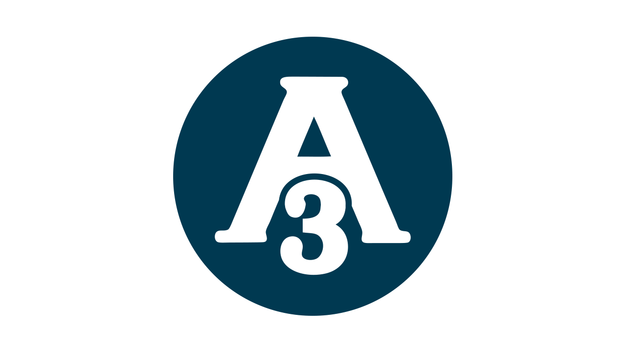 A blue circle with the letter a and the number 3 inside of it