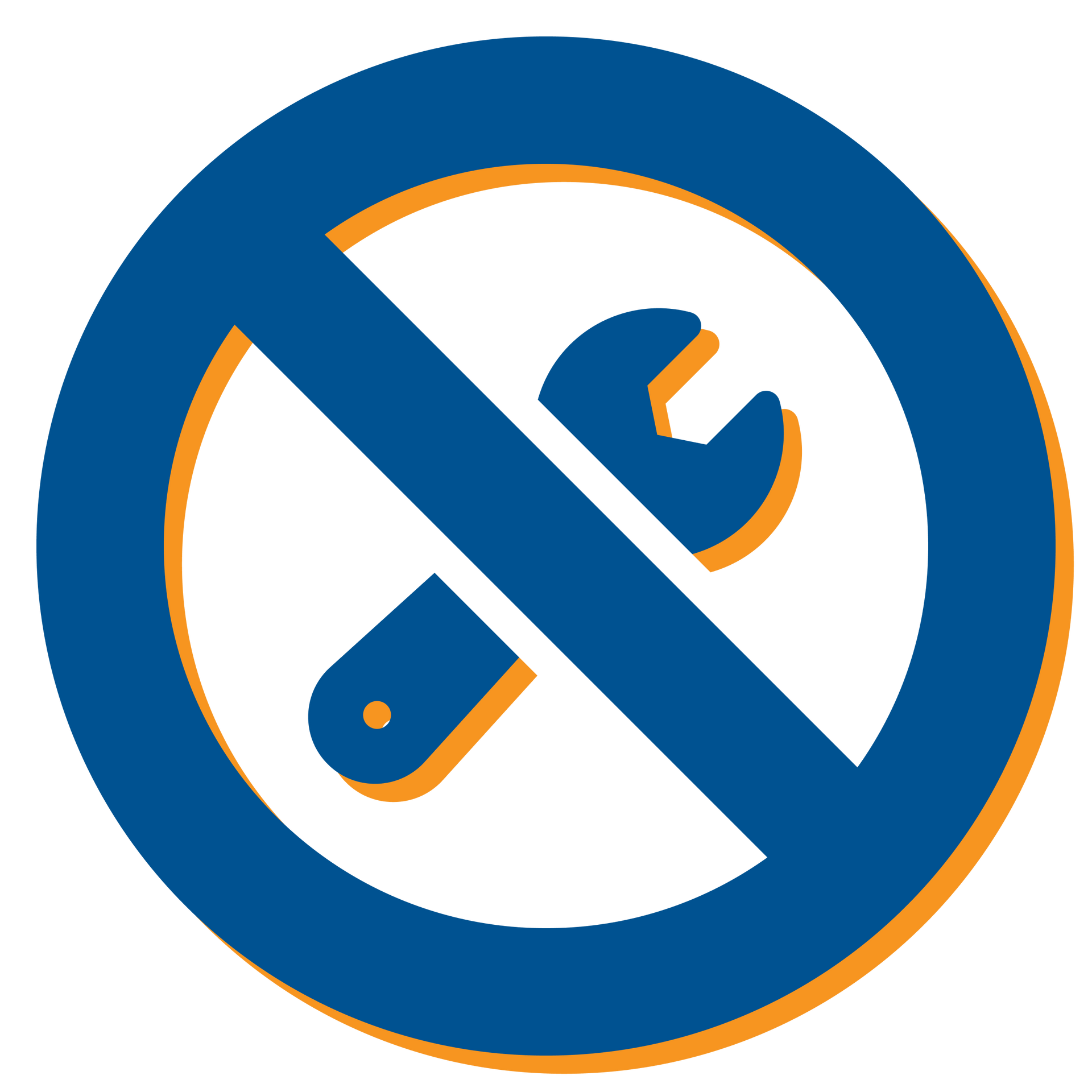 A wrench is crossed out in a blue circle