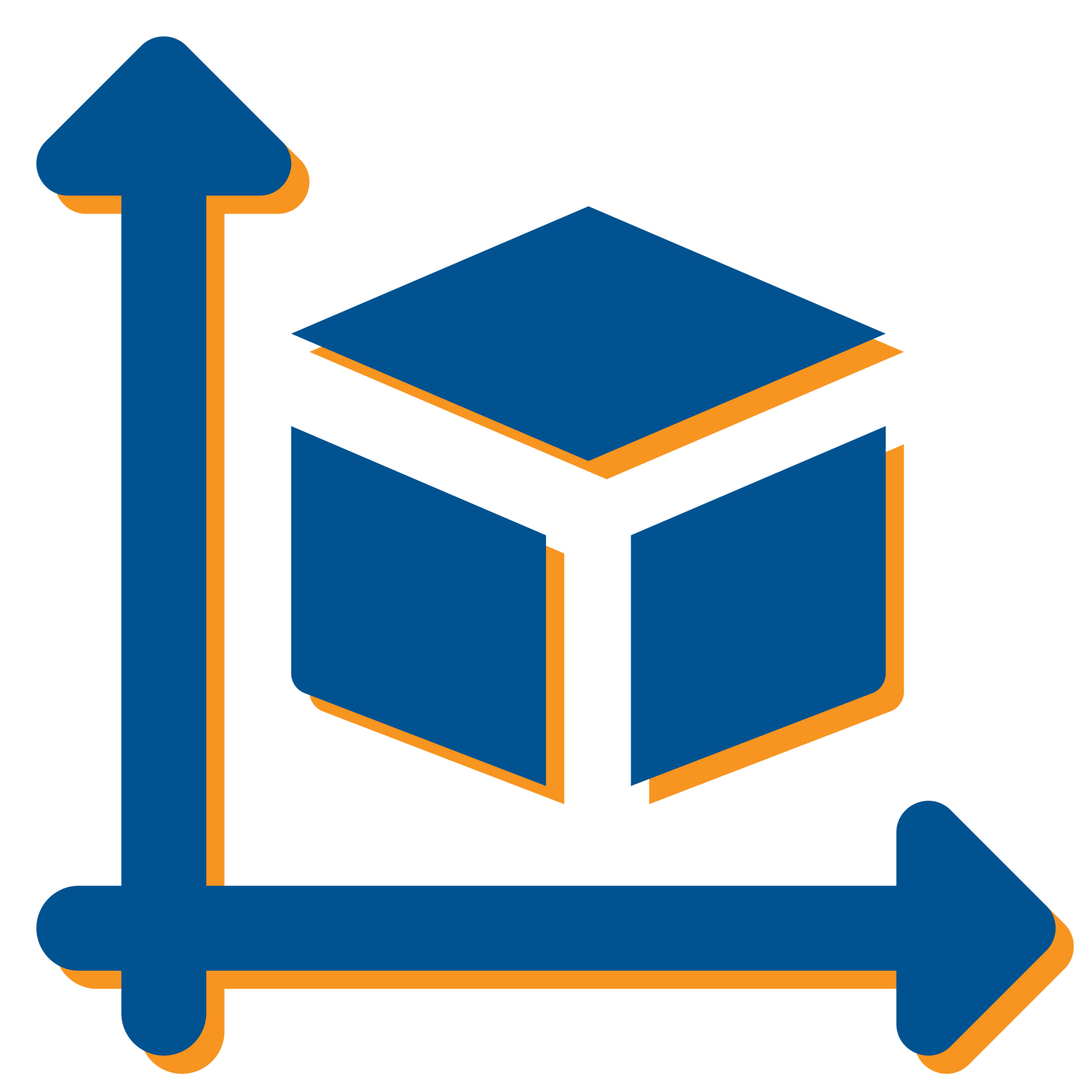 A blue and orange icon of a box with arrows pointing up and down.
