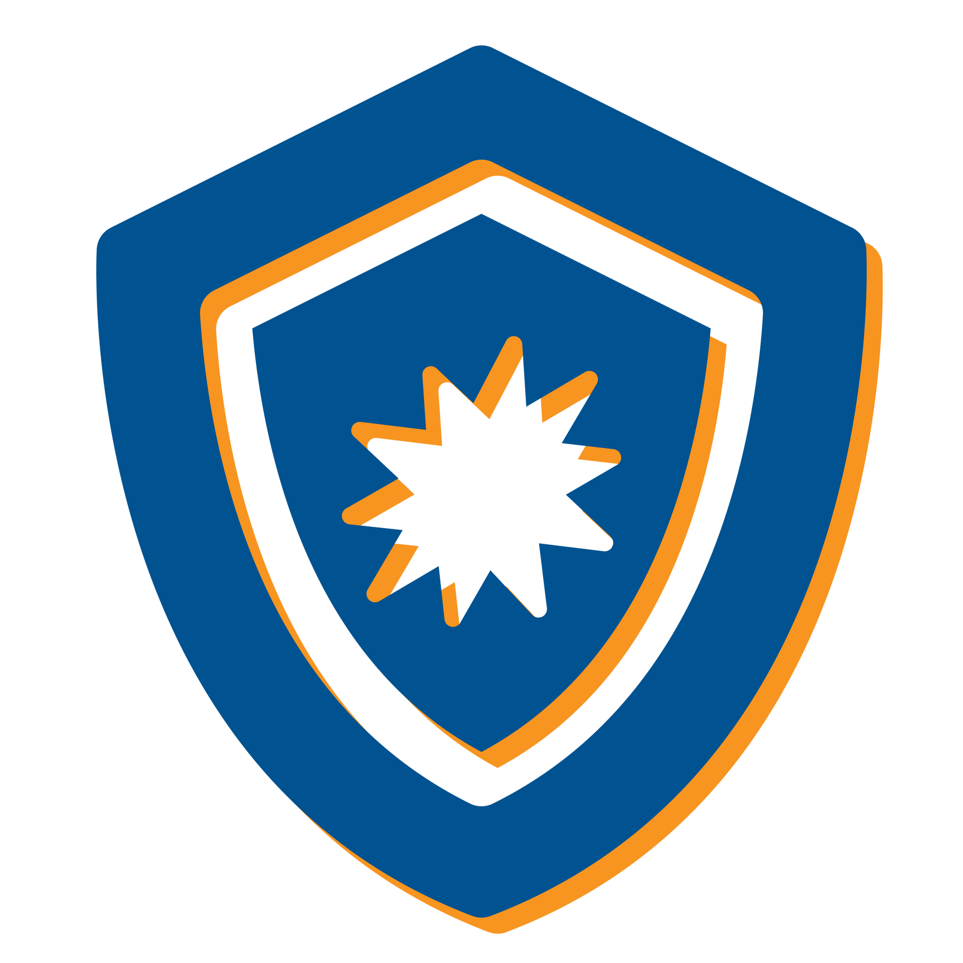 A blue shield with an explosion inside of it