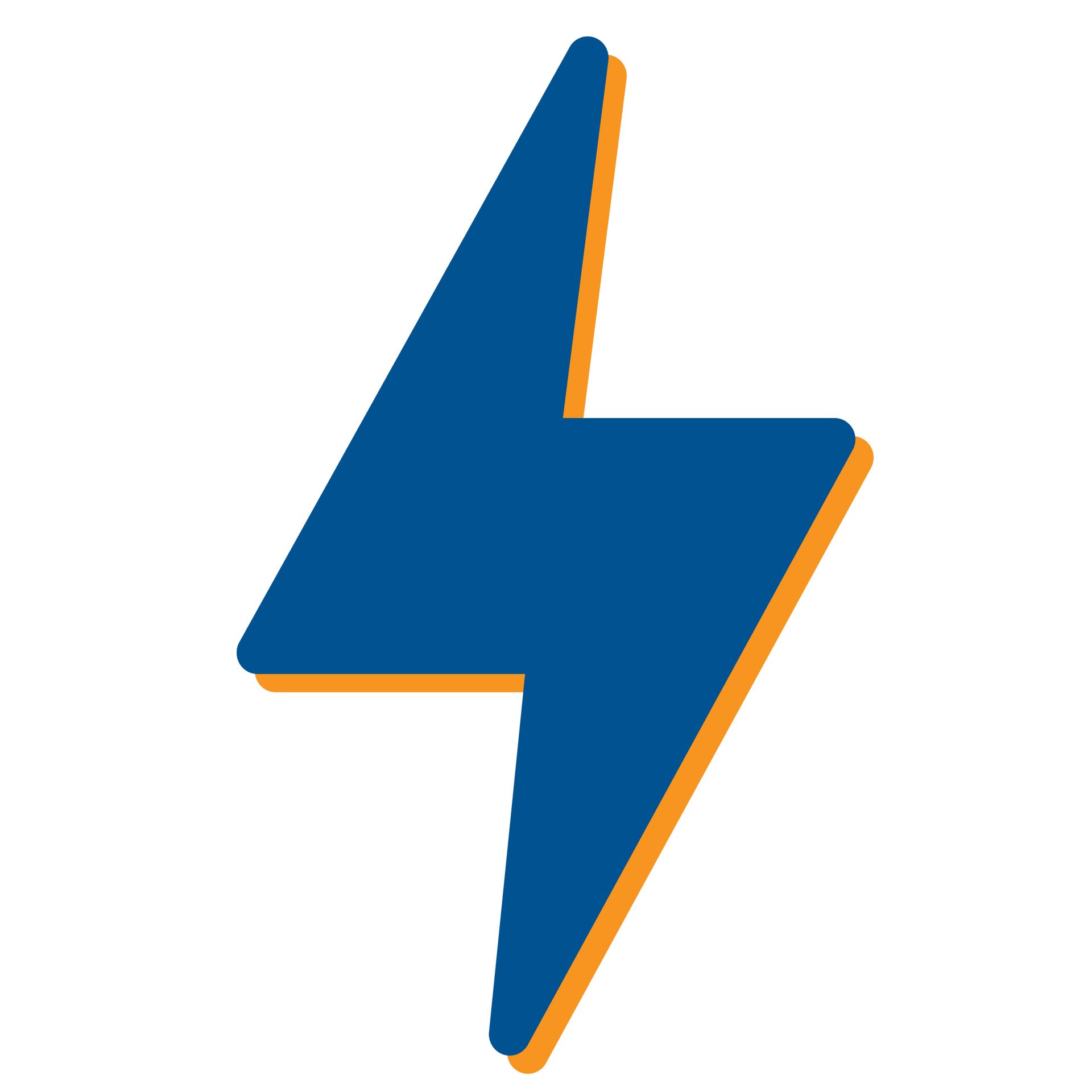 A blue and orange lightning bolt icon on a white background.