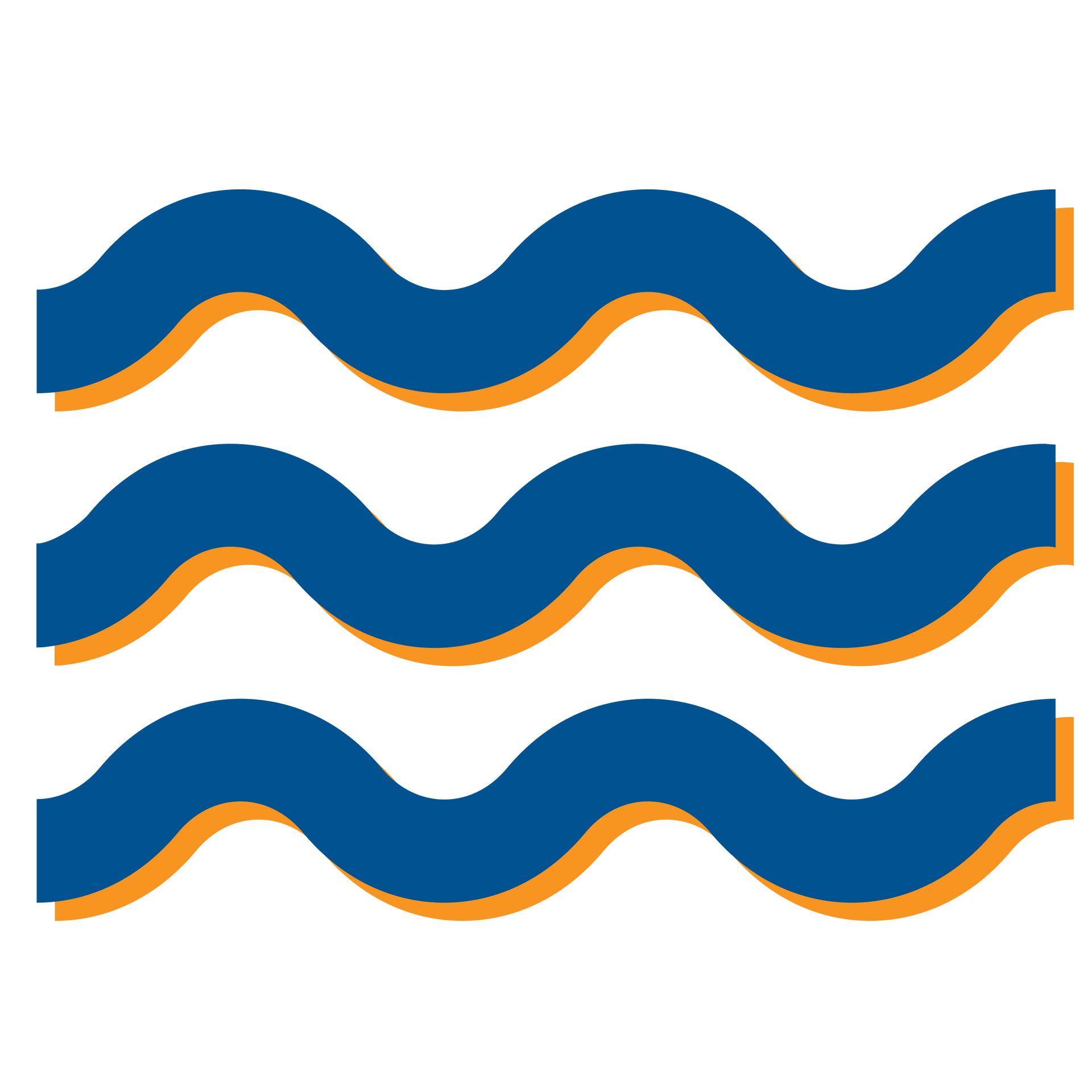 Three blue and orange waves on a white background