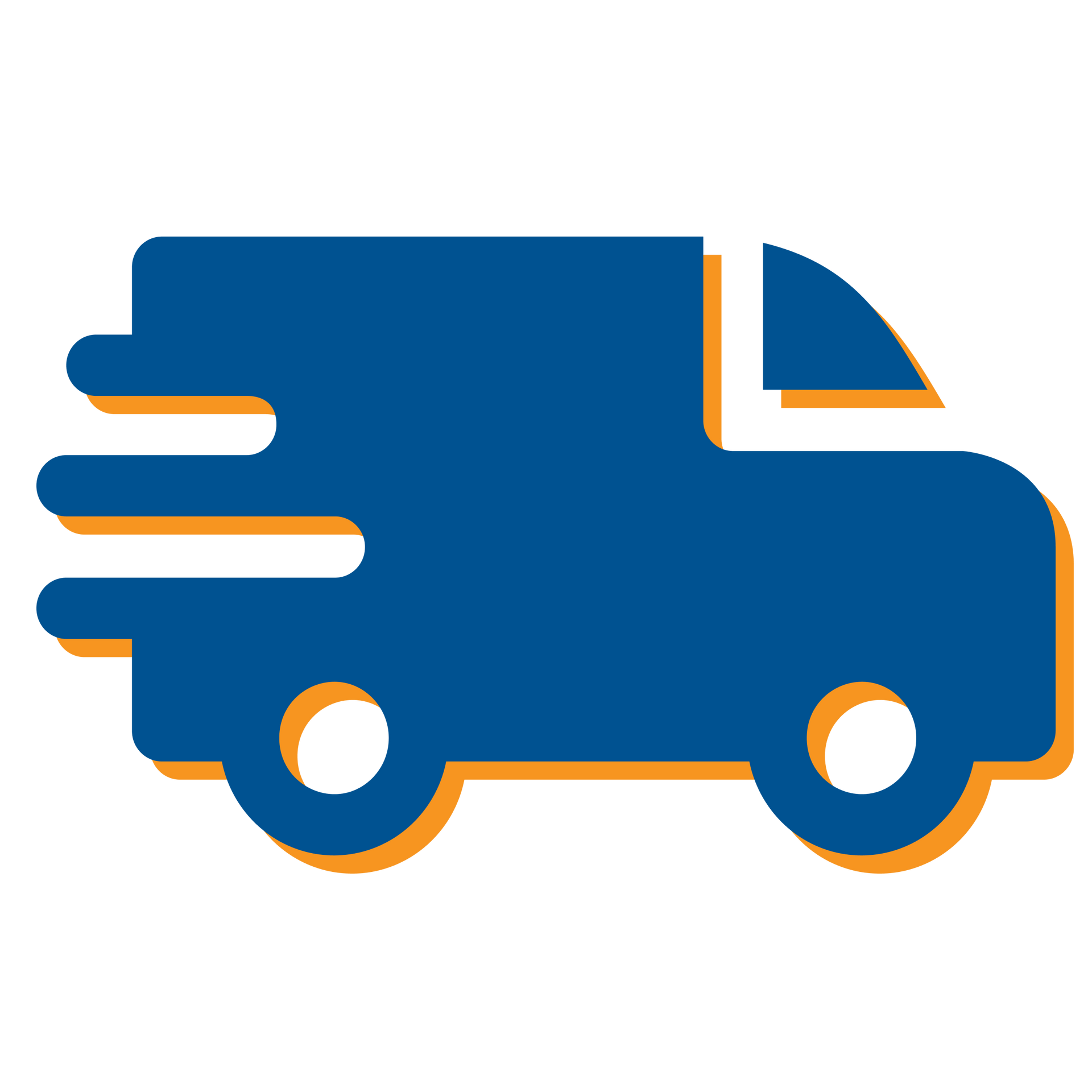A blue and orange delivery truck icon on a white background.