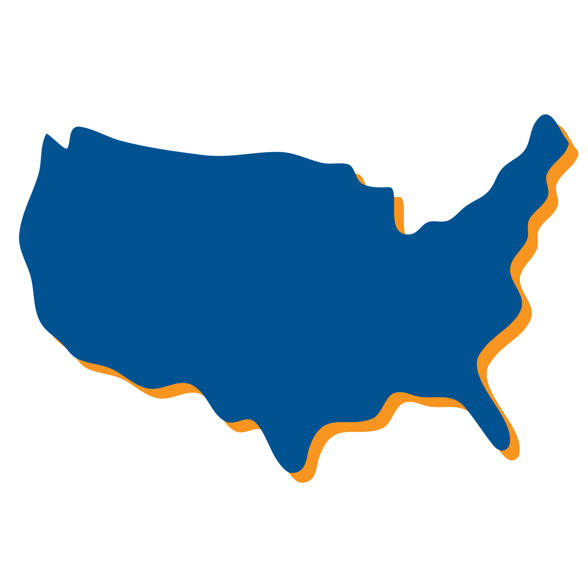 A blue and orange map of the united states