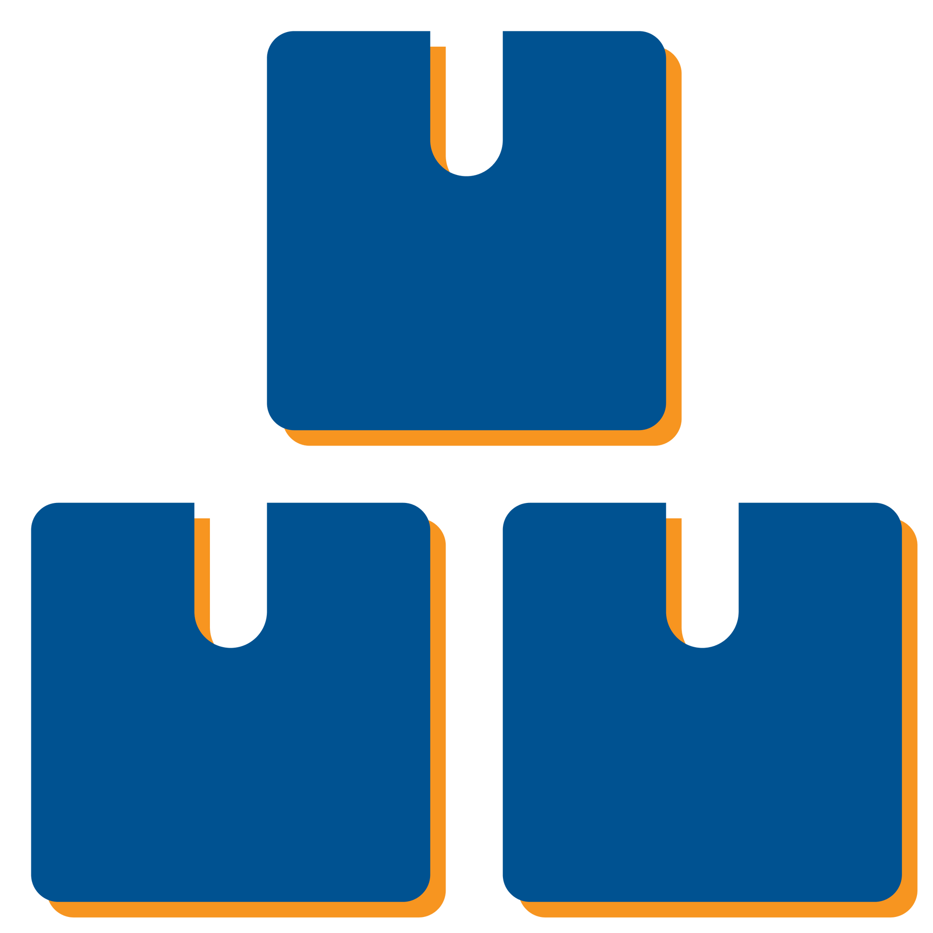 Blue and orange boxes stacked on top of each other on a white background.