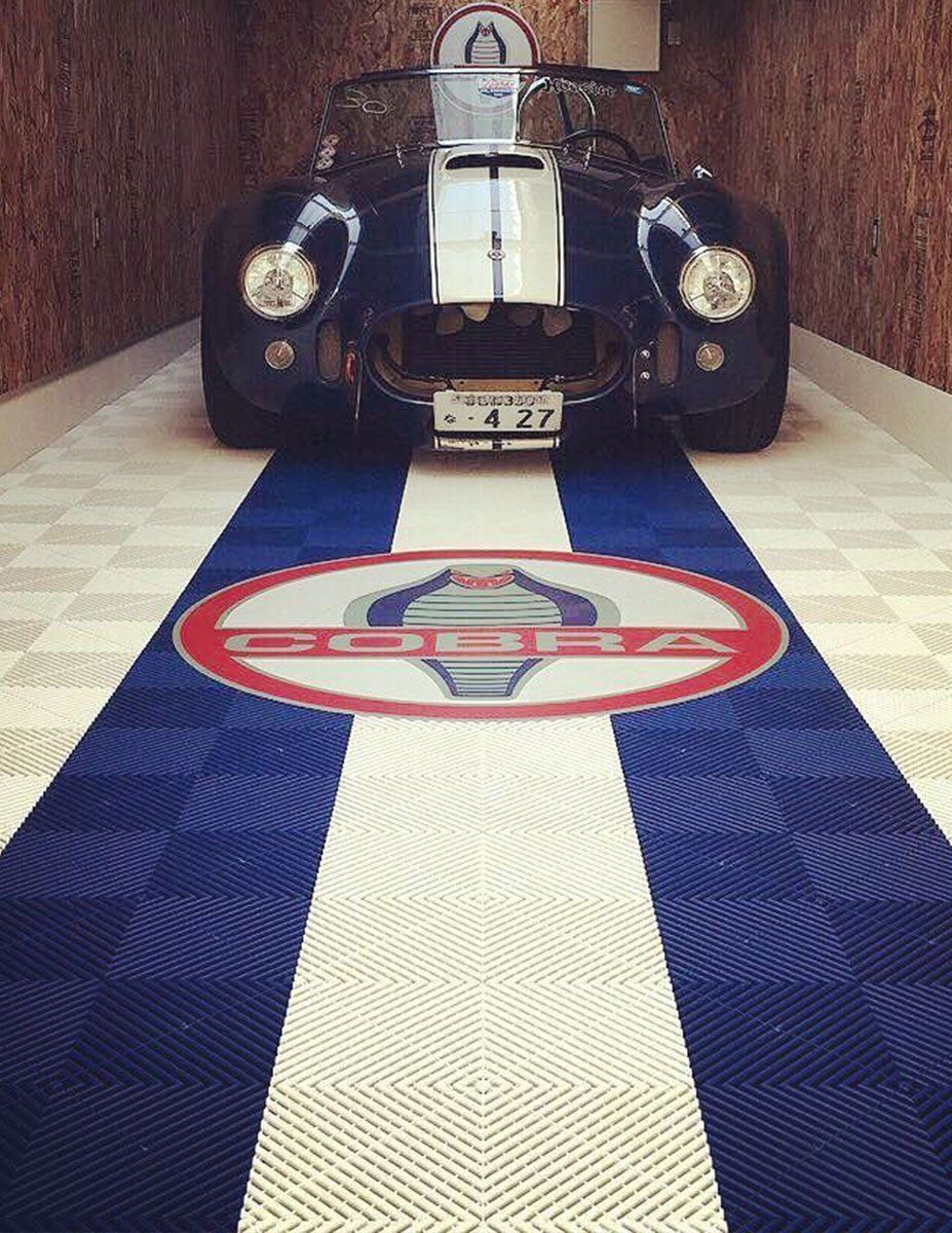Blue and White Swisstrax Garage Flooring