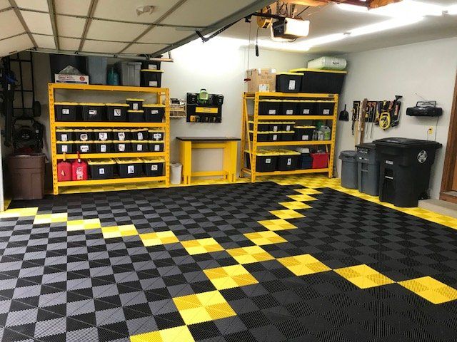 Black and Yellow Swisstrax Garage Flooring