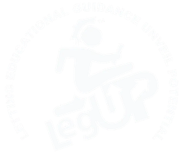 Leg Up logo with running figure, text: 