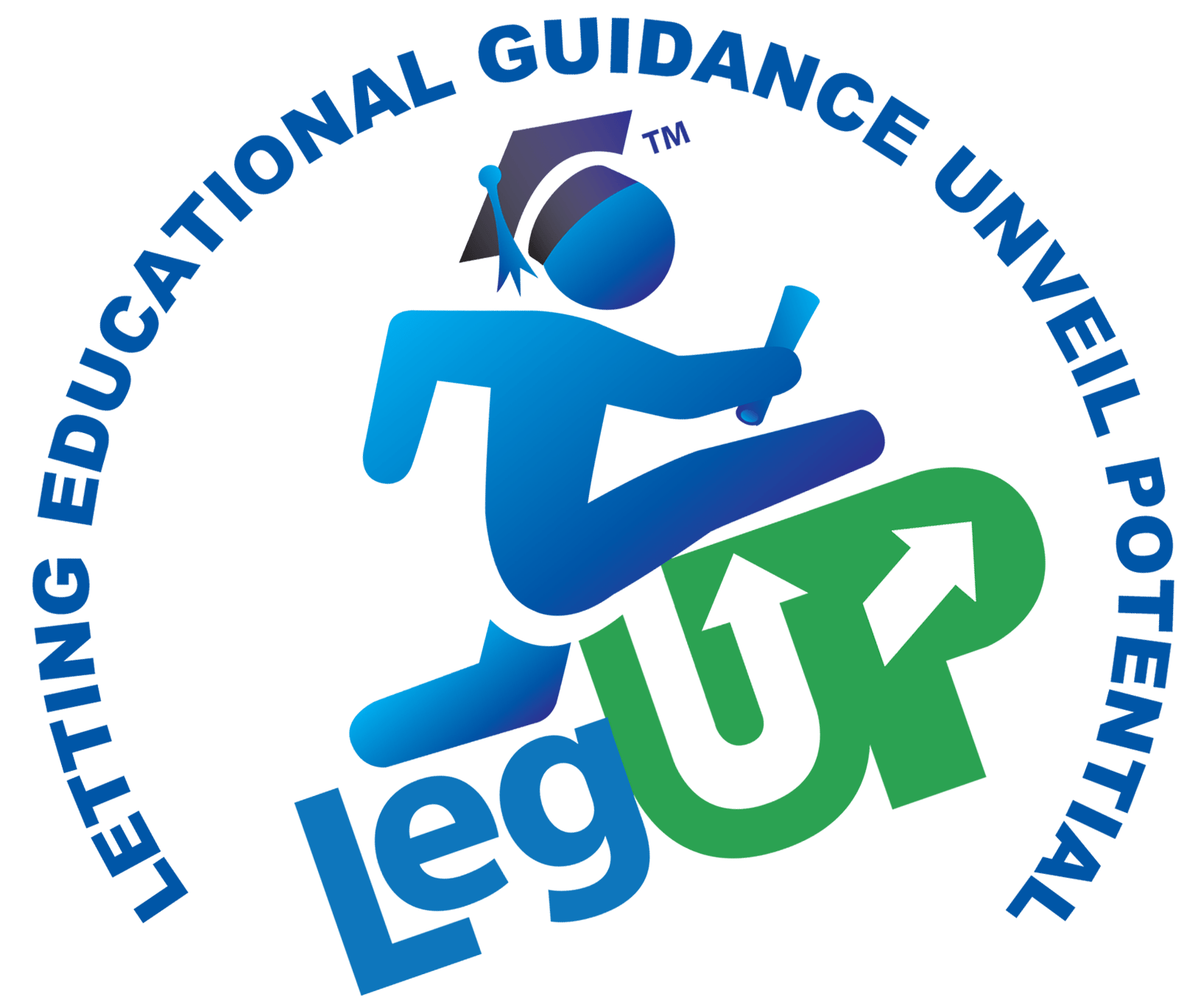 Blue figure jumping over a green 