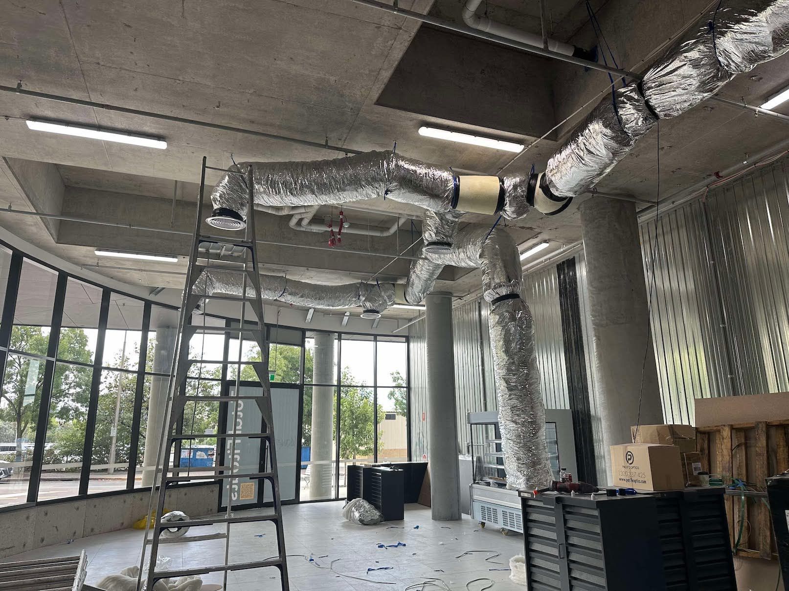 There is a ladder in the middle of the room.