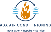 A logo for aga air conditioning installation repairs and service.
