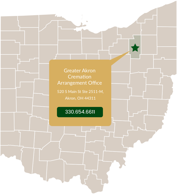 a map showing the location of the cleveland-west cremation arrangement office