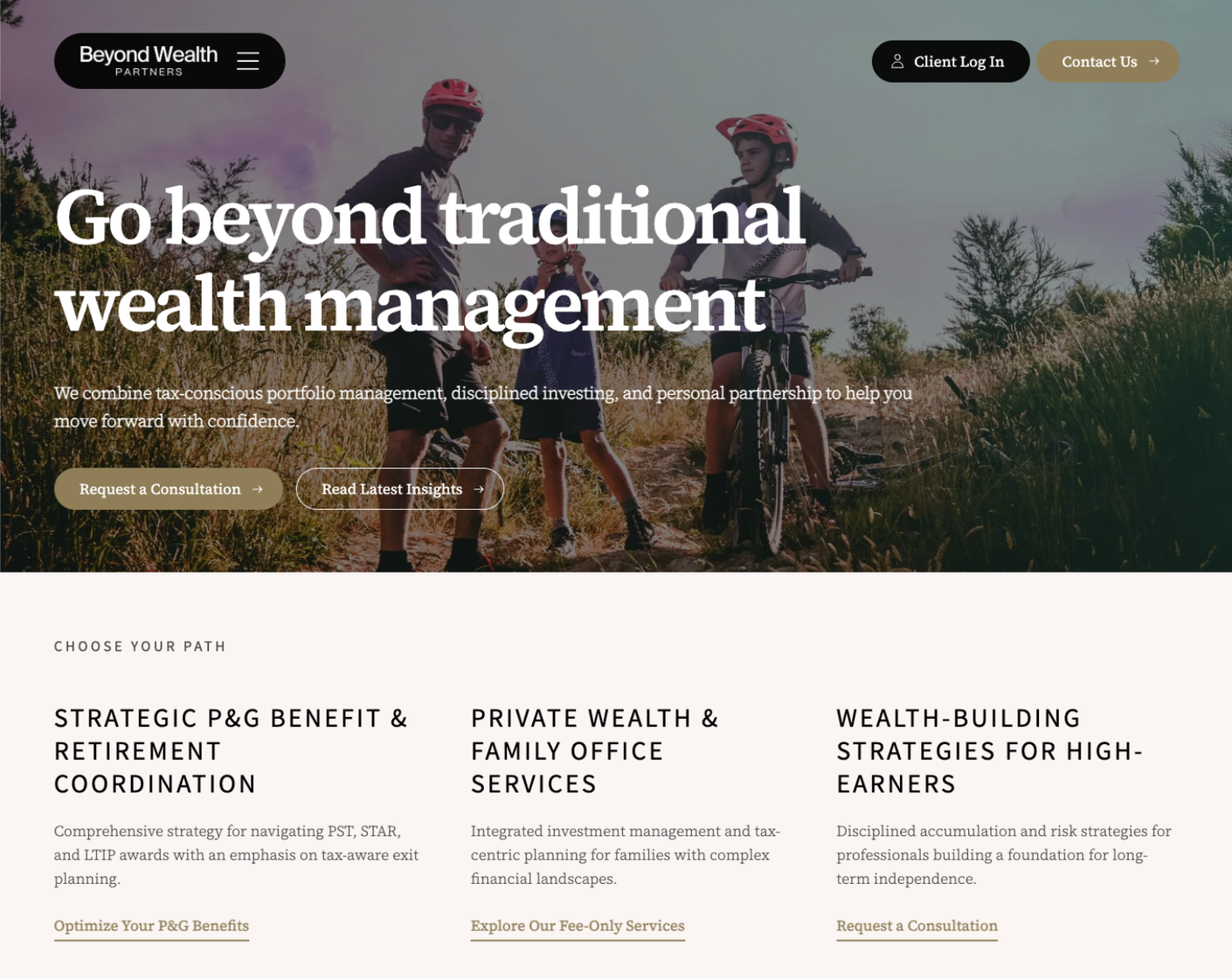 Custom financial website design for Beyond Wealth Partners created by Wealthsites