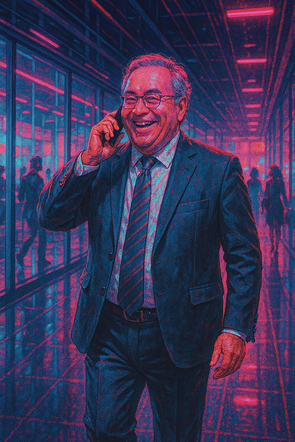 Close-up of a professional’s hair in front of a modern, neon-lit digital grid background.