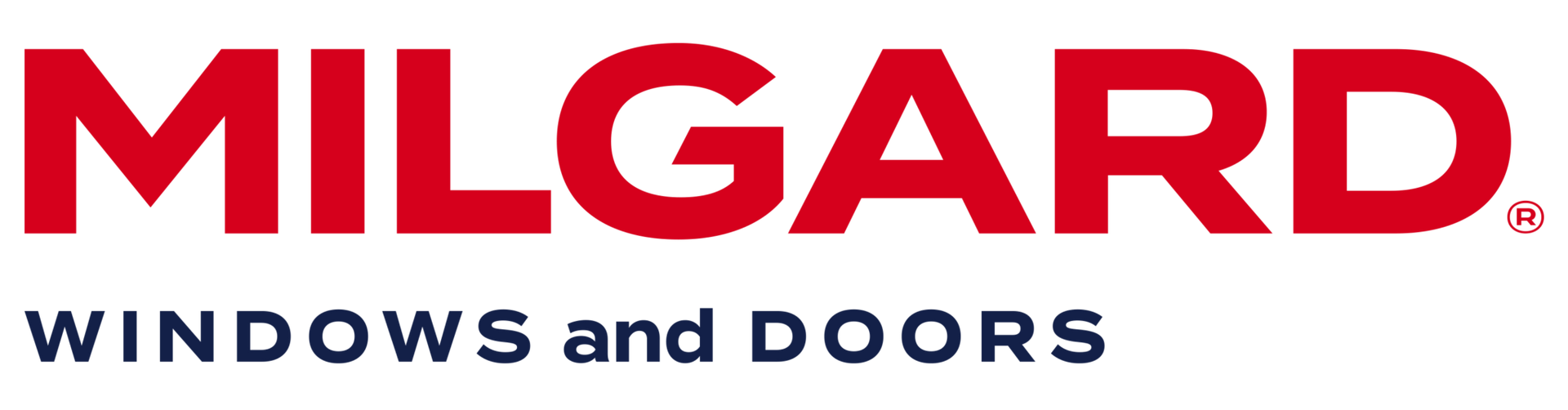 Milgard logo, red text "MILGARD" above "WINDOWS and DOORS" in blue.