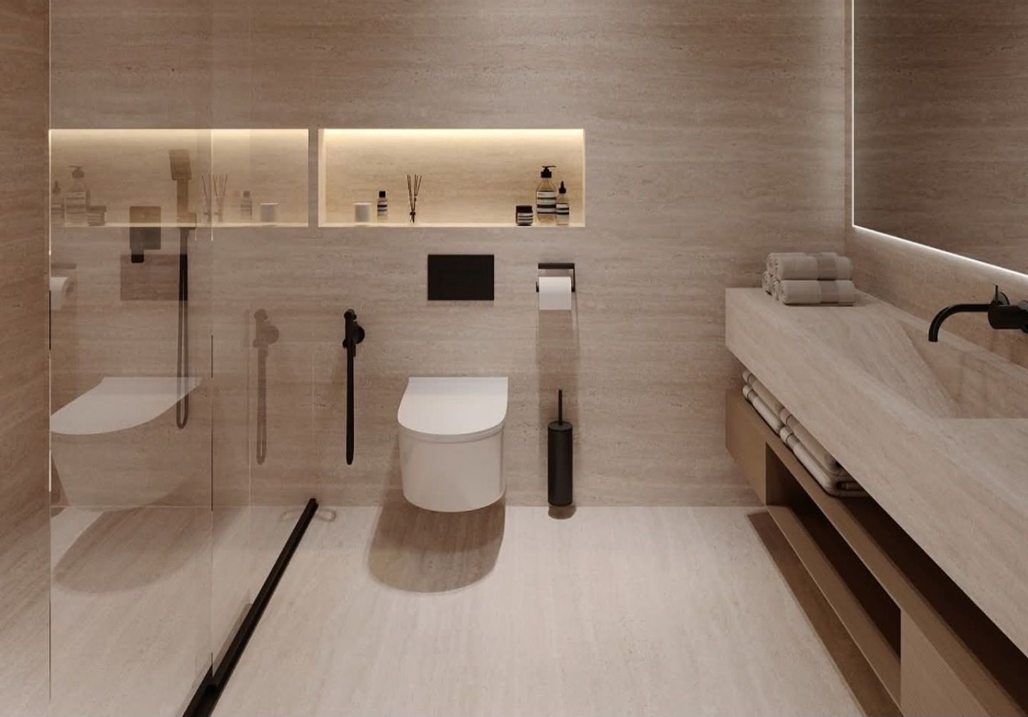 A bathroom with a toilet, sink, and shower.
