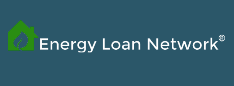 Logo for Energy Loan Network: Green house with leaf, white text on teal background.