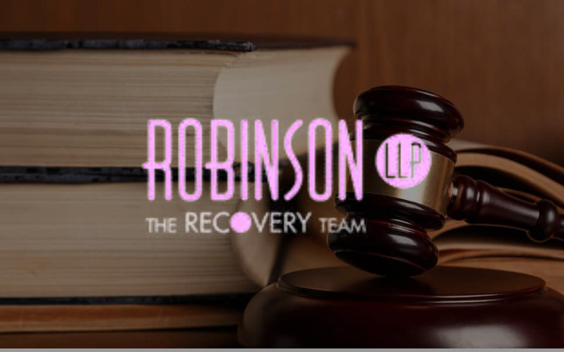 Robinson LLP logo with gavel and books.