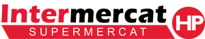Un logotipo rojo y blanco para Intermercat HP Supermercat