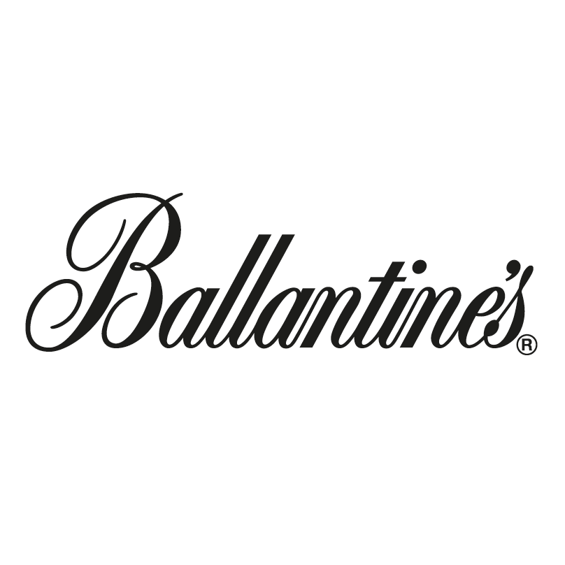 El logotipo de Ballantine's es blanco y negro sobre un fondo blanco.