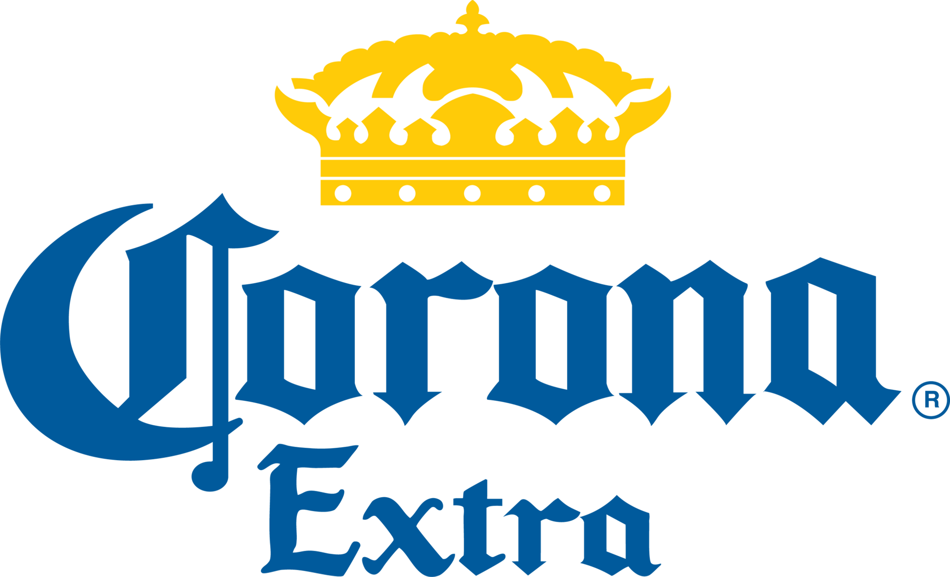 Un logotipo de Corona Extra con una corona encima.