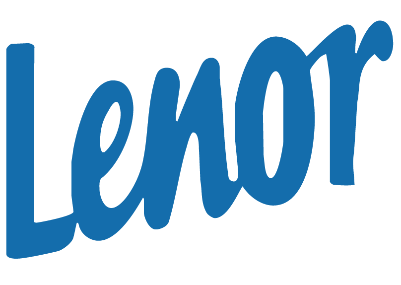 Un logotipo de Lenor azul sobre un fondo blanco