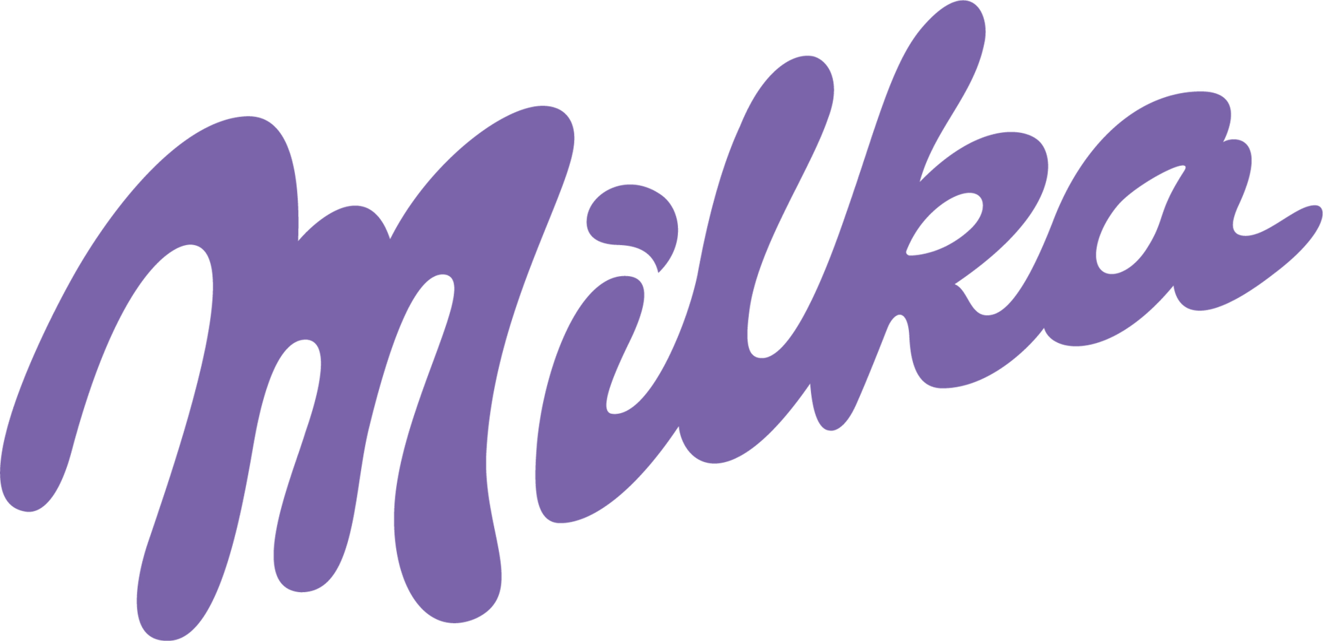El logotipo de Milka es morado y blanco sobre un fondo blanco.