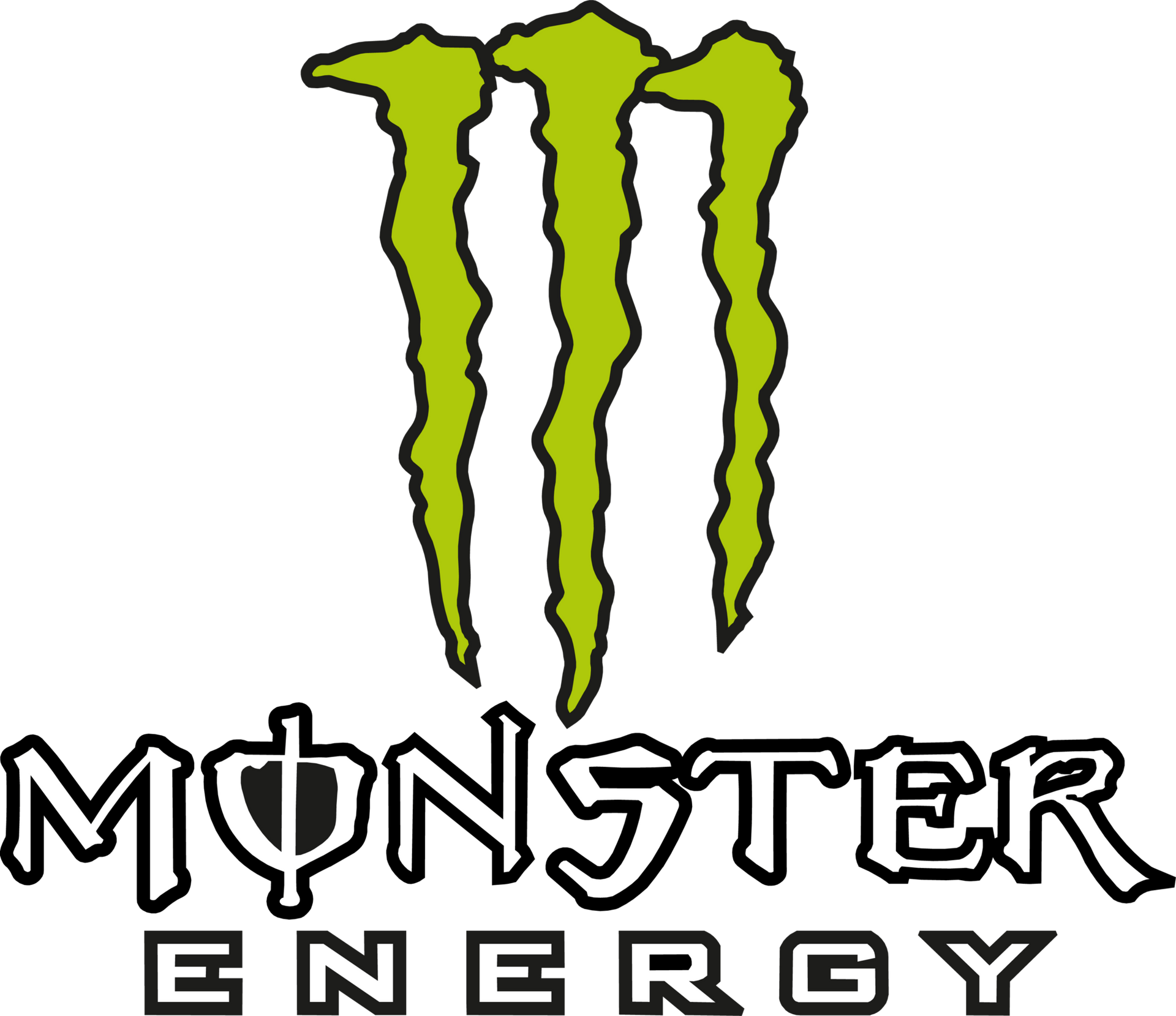 Un logotipo de Monster Energy con garras verdes sobre un fondo blanco.