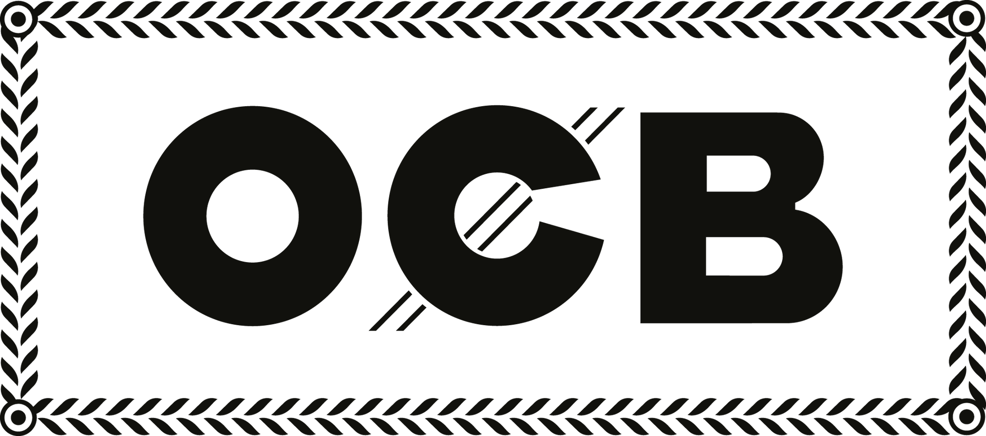 Un logotipo en blanco y negro para ocb con un marco de chevron.