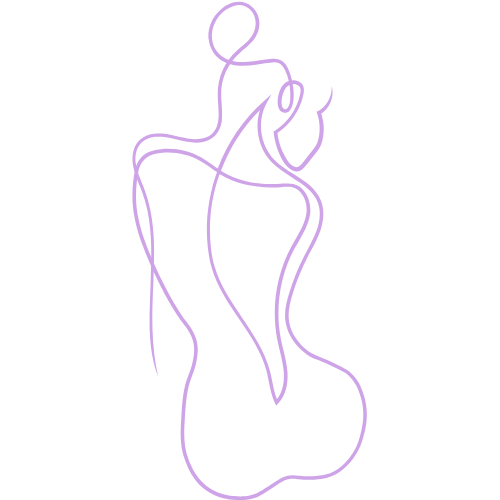 A purple line drawing of a woman's back