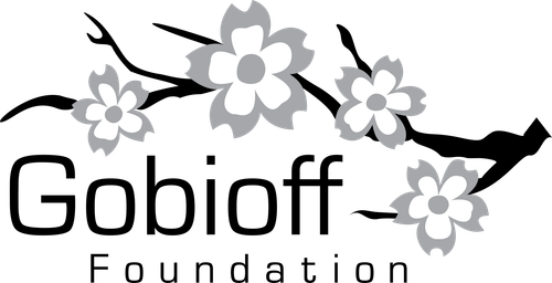 Gobioff Foundation logo: black branch with gray flowers; black text 