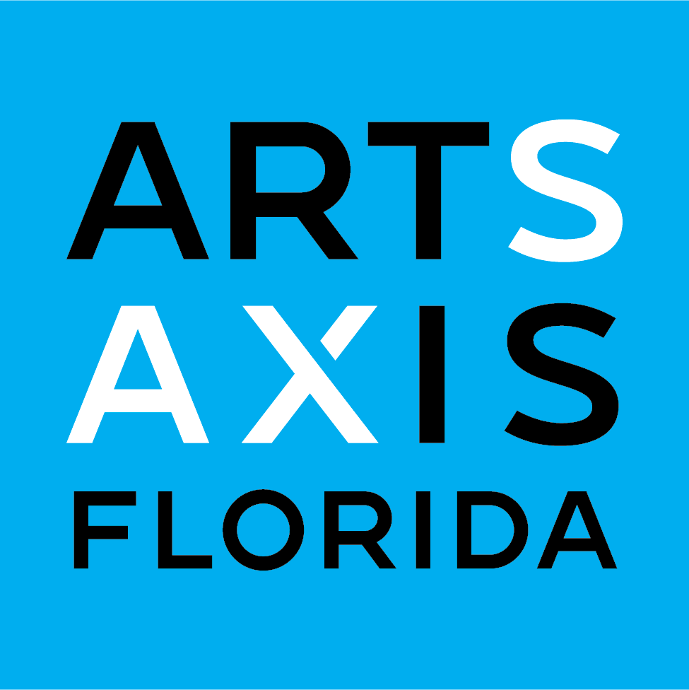 Arts Axis Florida logo - blue square with black and white text
