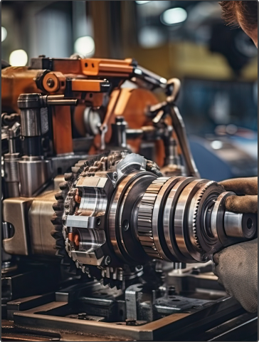 Close-up of a metallic gear assembly being worked on in a machine shop by a gloved hand | Autotrendz