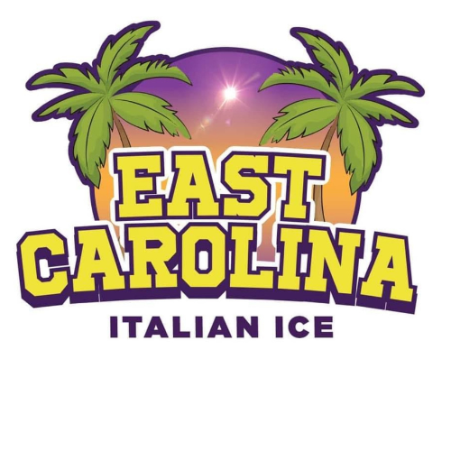 A logo for east carolina italian ice with palm trees
