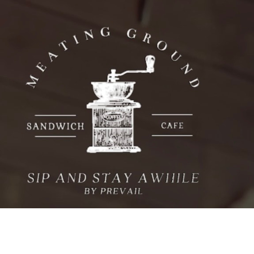 A logo for a cafe called meating ground