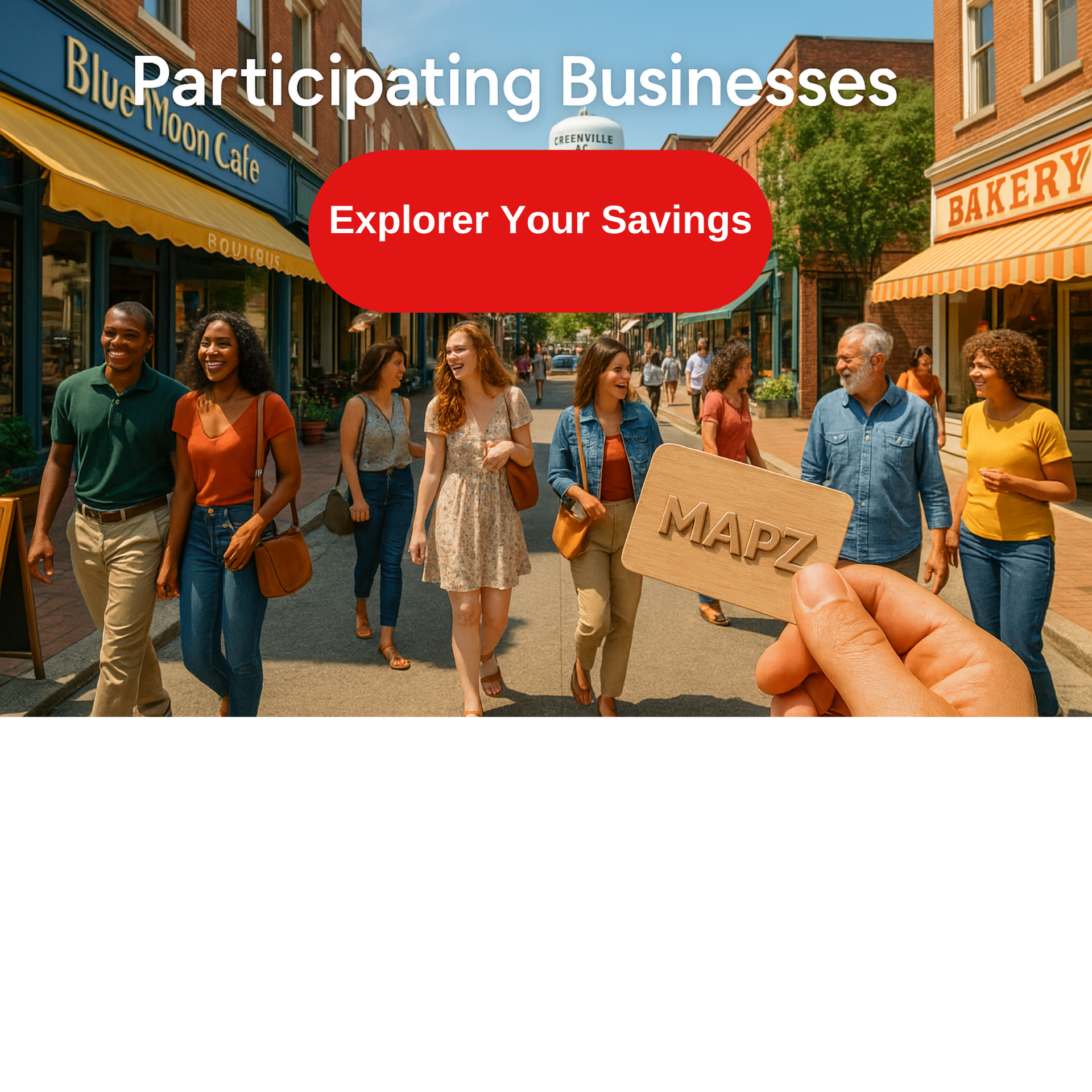A group of people walking down a street holding a mapz card