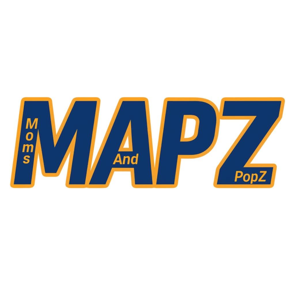 A blue and yellow logo for mapz and popz