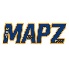 A blue and yellow logo for mapz and popz