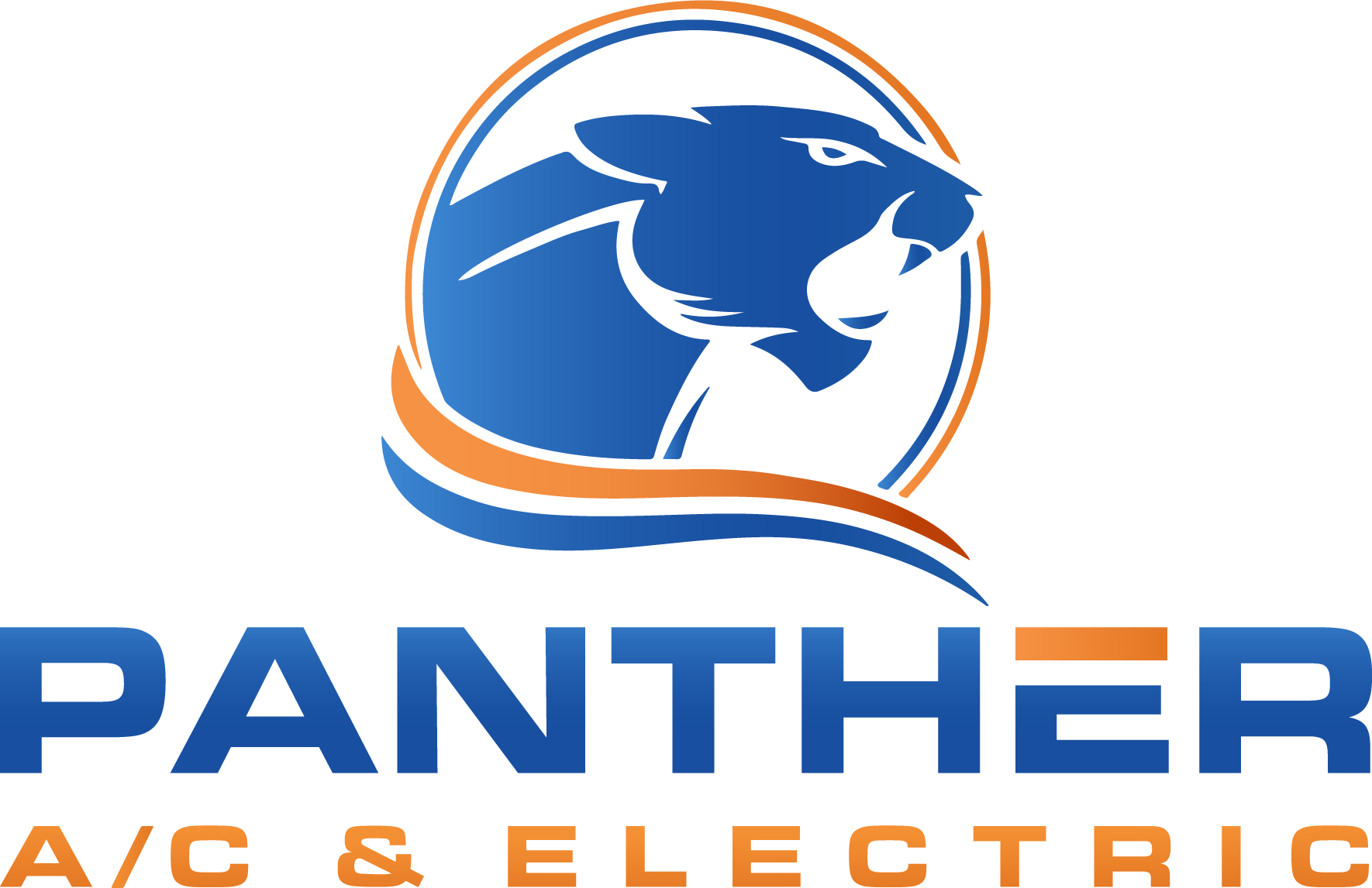 A logo for panther a / c and electric with a panther in a circle