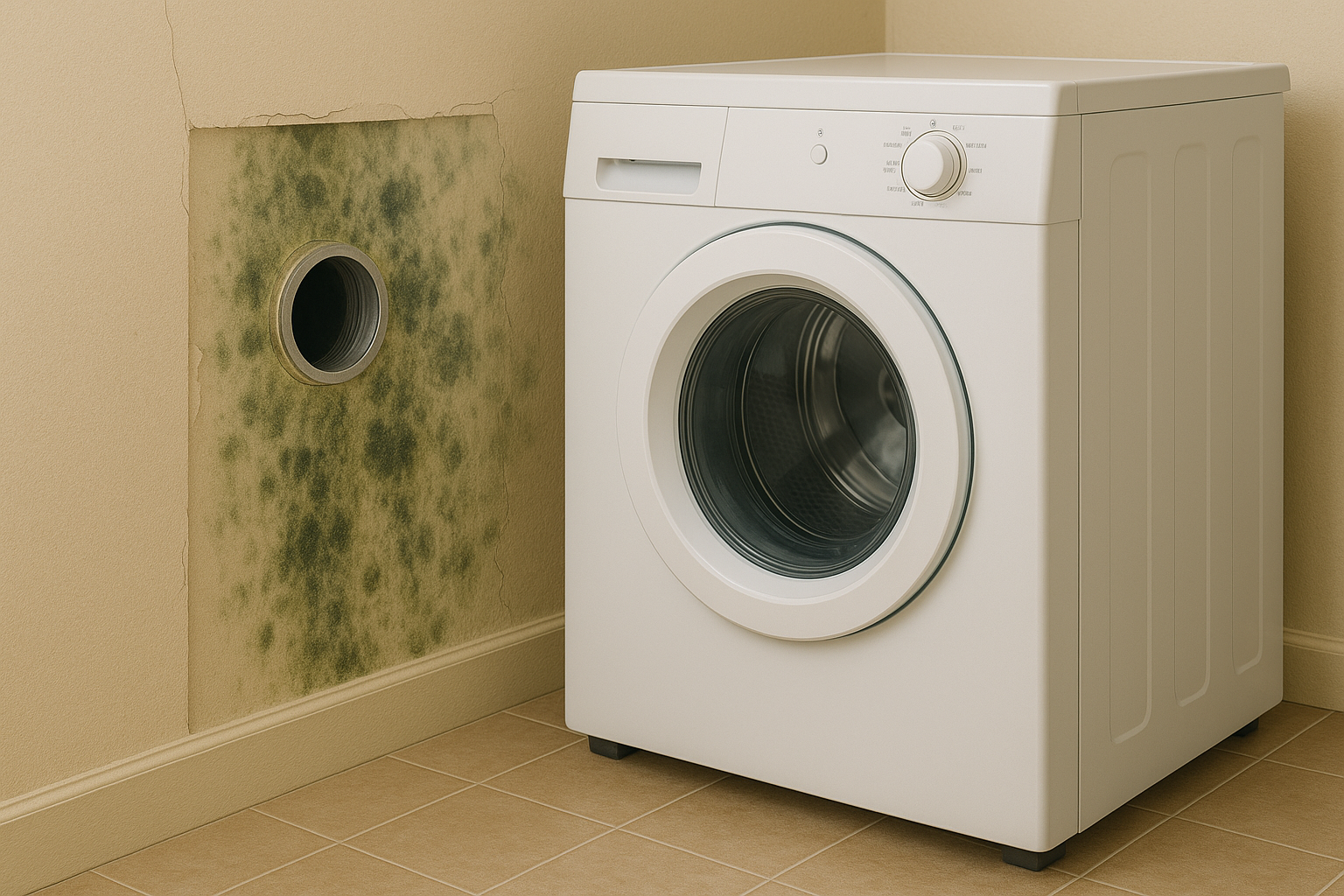 Washing machine next to a wall with mold around a vent.