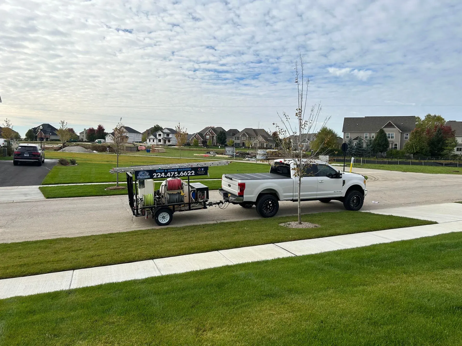 Image of a residential area in Hoffman Estates, IL where Peter's Power Wash truck is parked.