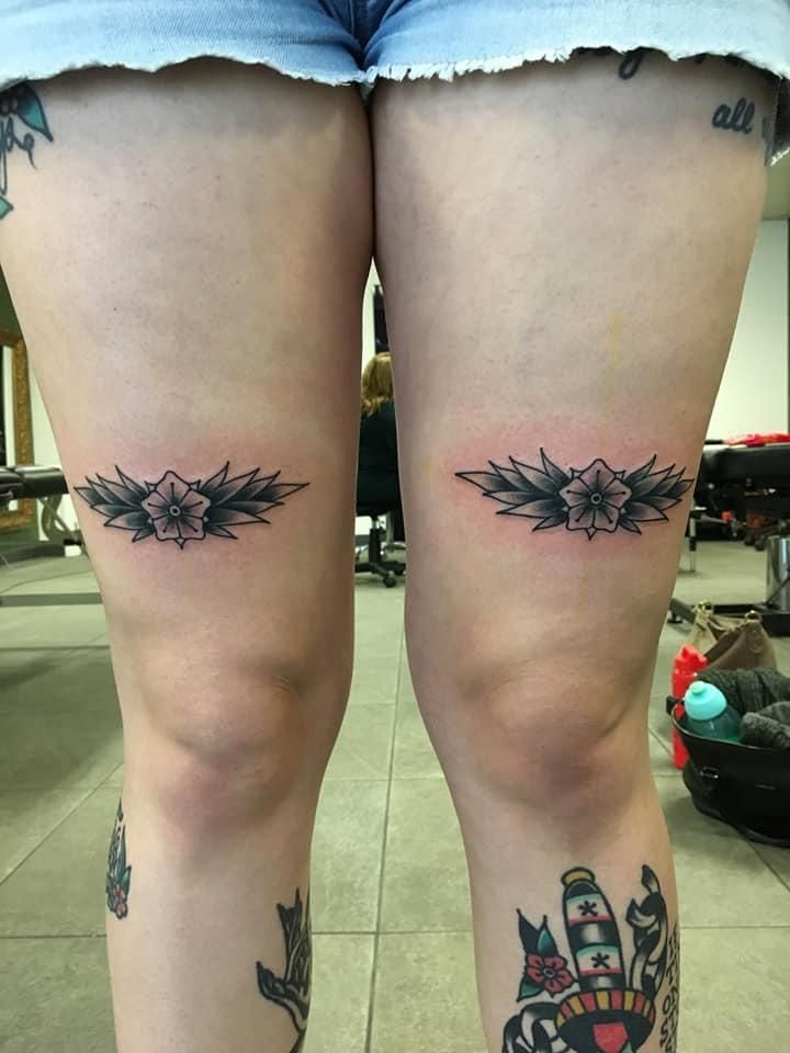 A Woman Has a Tattoo on Her Knee and Another on Her Leg — Gallery Tattoo in Maitland, NSW