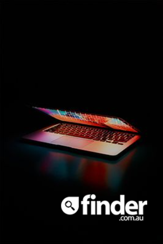 Lit-up laptop on a dark background; finder.com.au logo in the bottom corner.
