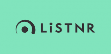 LiSTNR logo with stylized ear symbol in dark gray on a light teal background.