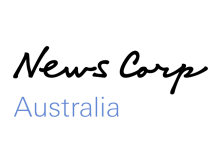 News Corp Australia logo with black cursive text over light blue