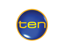 Logo for Australian TV channel Ten: blue circle, gold outline, yellow text