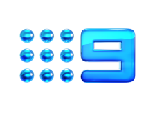 Nine Network logo: blue number 9 and 12 blue spheres on white background.